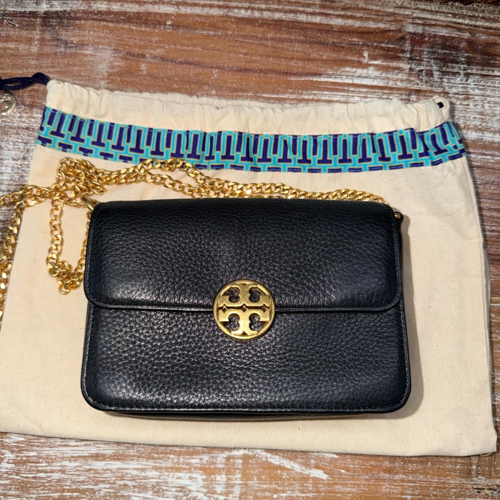 Tory Burch Black Leather Crossbody with Gold Accents